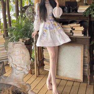 Zimmermann Lilac Floral 100% Linen Dress Size 0